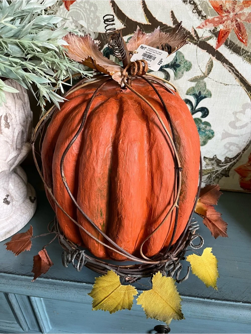 NWT PIER 1  Autumn Orange Decorative Pumpkin - Rustic Fall Home Holiday Accent